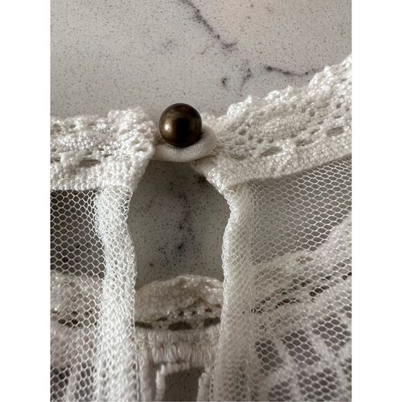 Nine West‎ Women's White Floral Embroidered Lined Sheer Mesh Tunic Size L - Picture 6 of 10